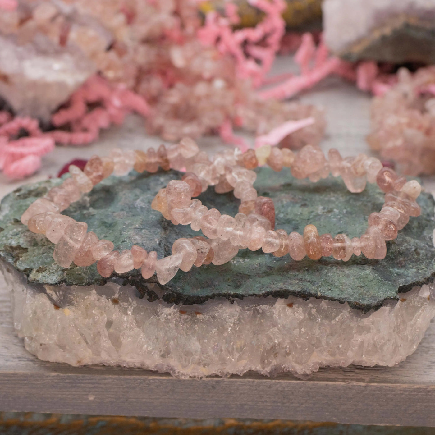 Strawberry Quartz Tumble Chip Bracelet Set