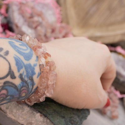 Strawberry Quartz Tumble Chip Bracelet Set