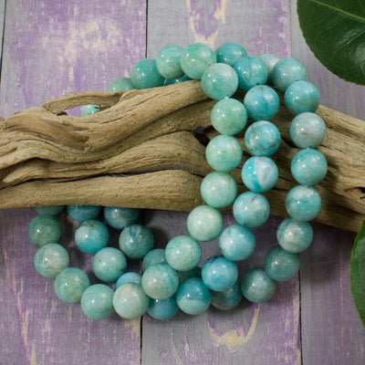 Blue Amazonite Bracelet, 8mm Polished Beads