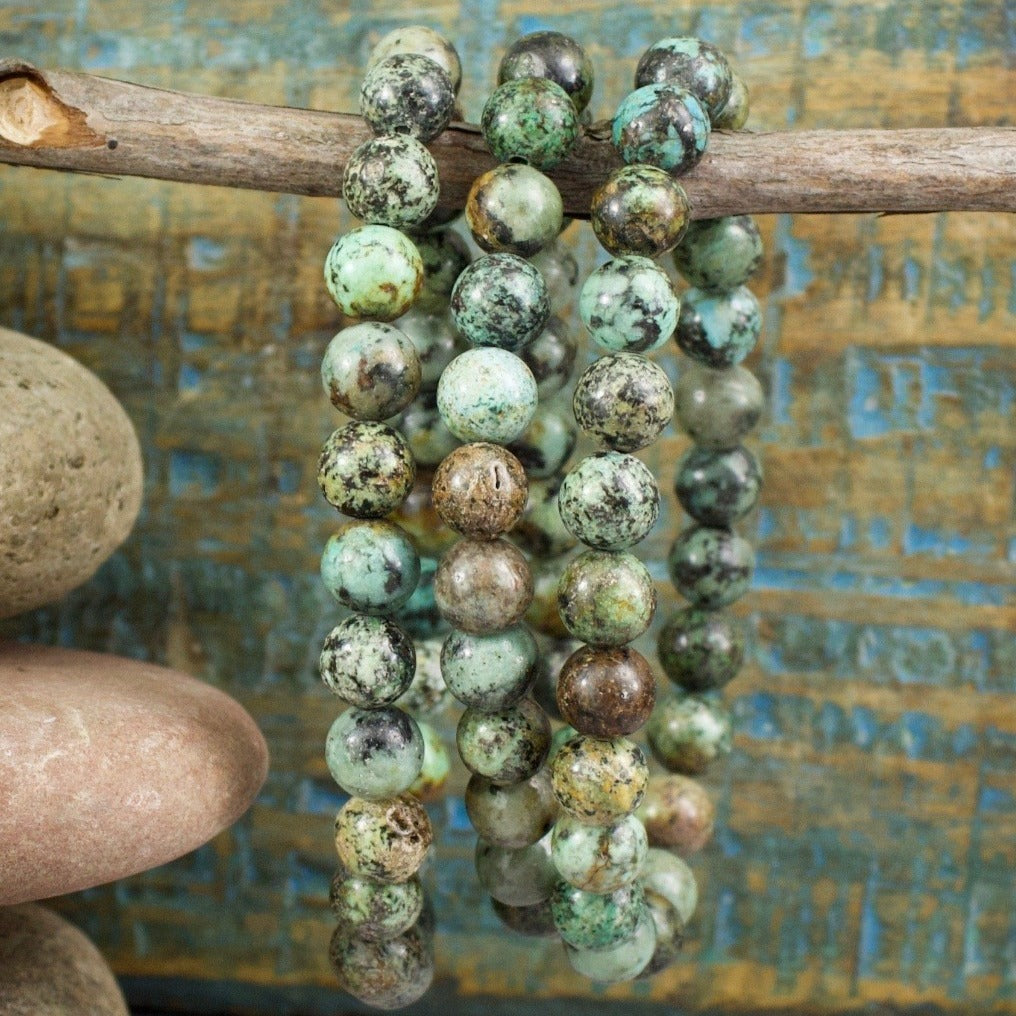 African Turquoise Bracelet, 8mm Polished Beads