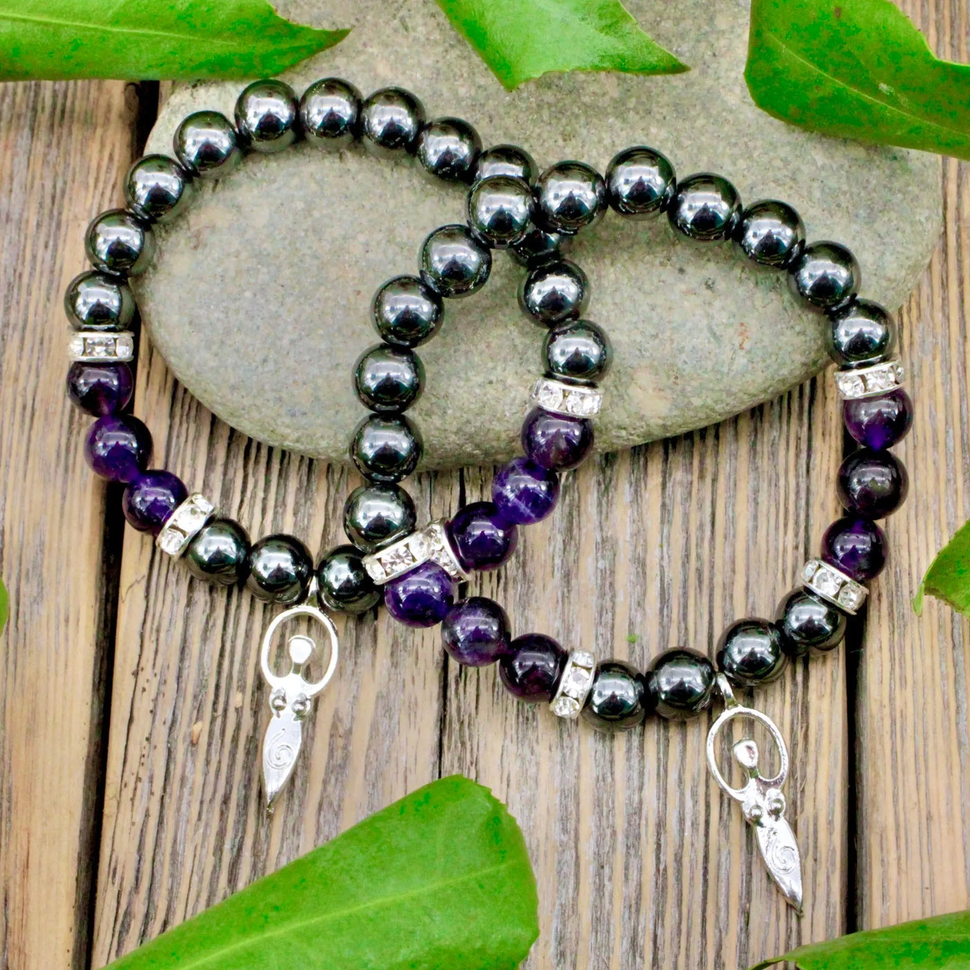 Hematite and Amethyst Goddess Bracelet