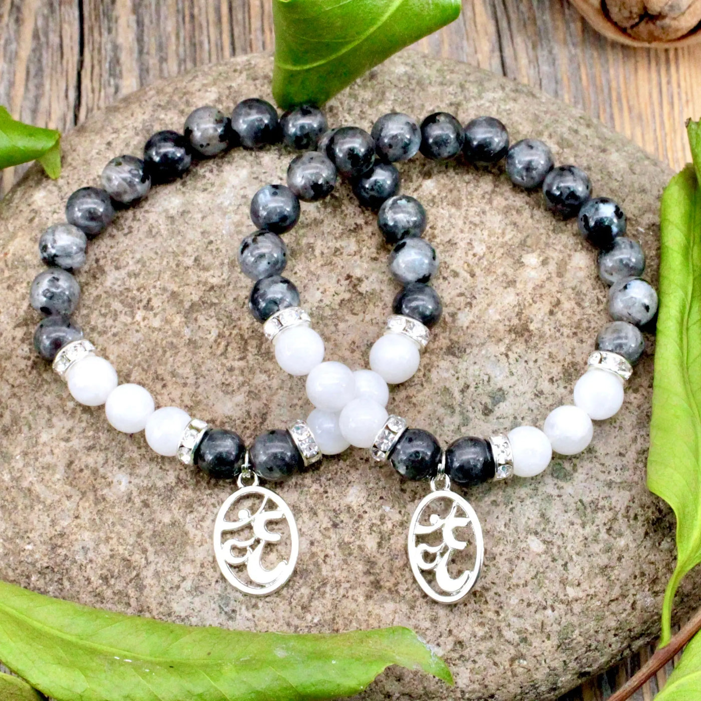 Moonstone and Larkivite Bracelet with Om Charm