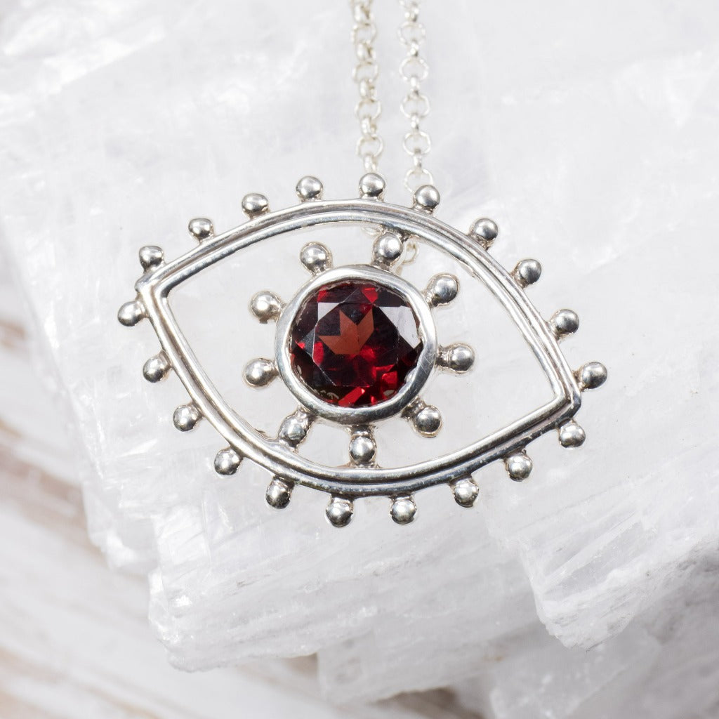 Garnet Eye Pendant Necklace