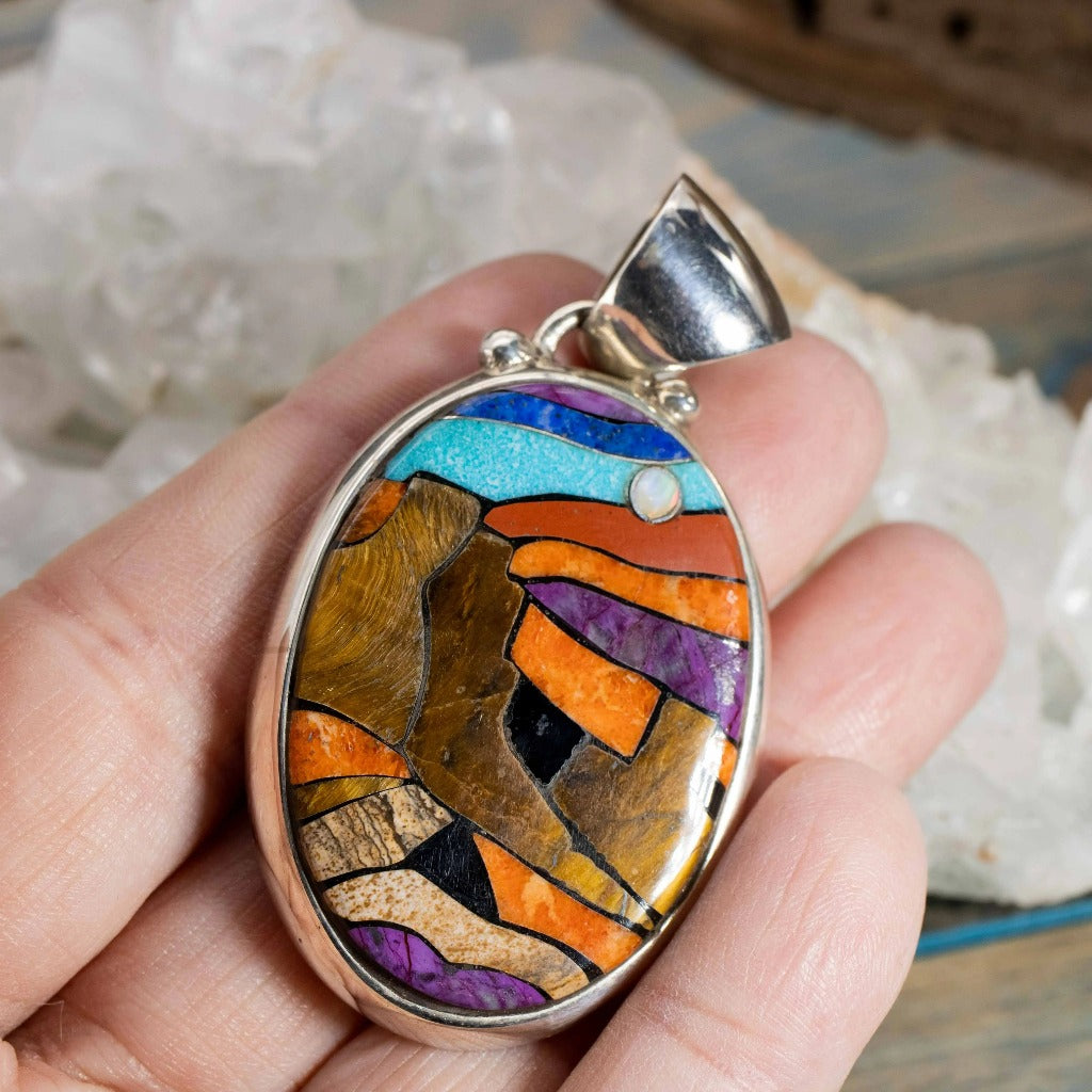 Crystal Artisanal Mosaic Pendants Oval in hand