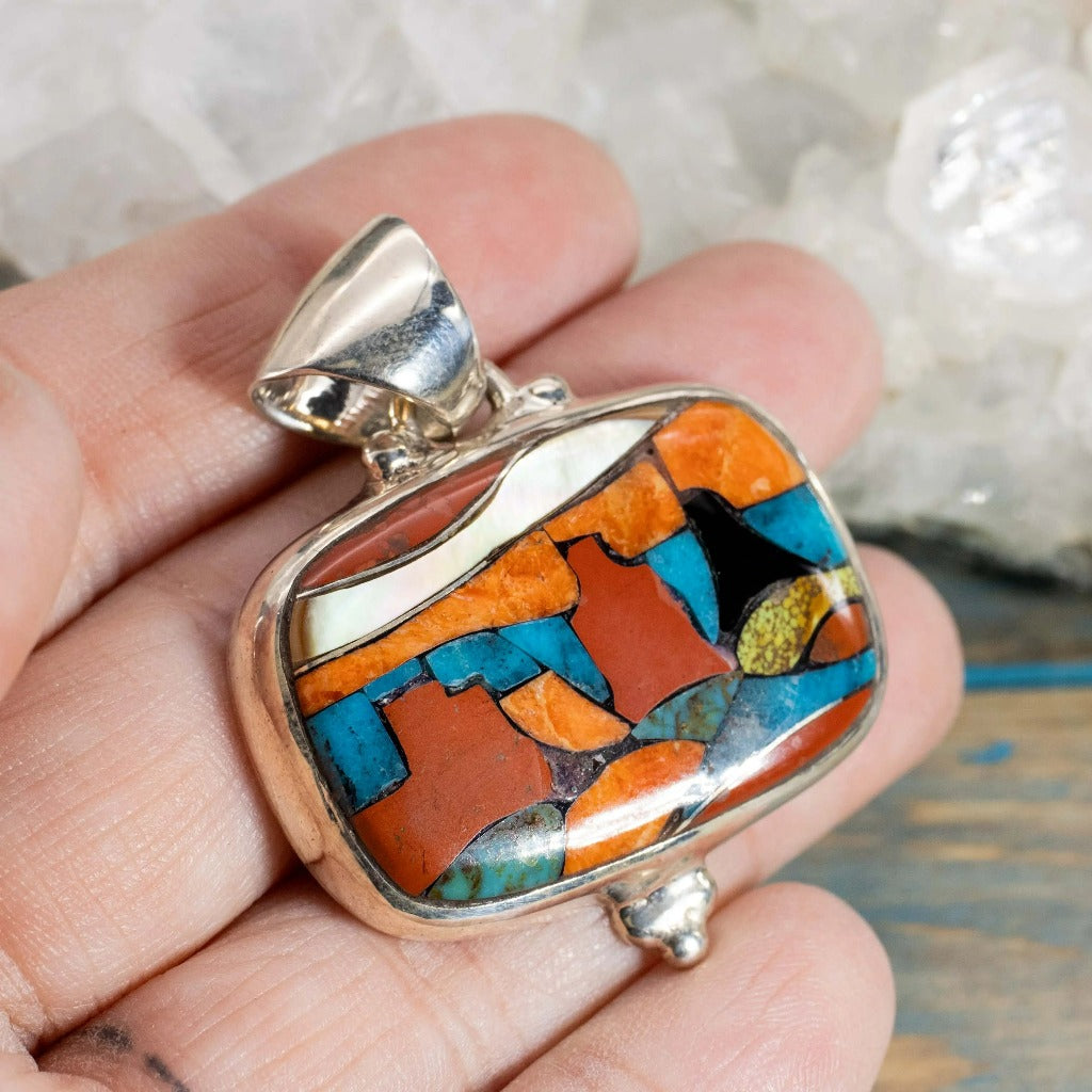 Crystal Artisanal Mosaic Pendant Rectangle in hand
