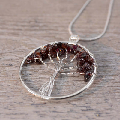 Garnet Tree of Life Pendant Necklace
