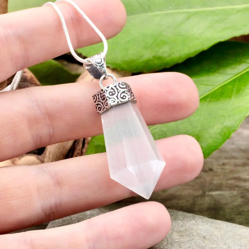 Selenite Faceted Drop Pendant