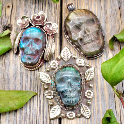 Labradorite Skull Pendant