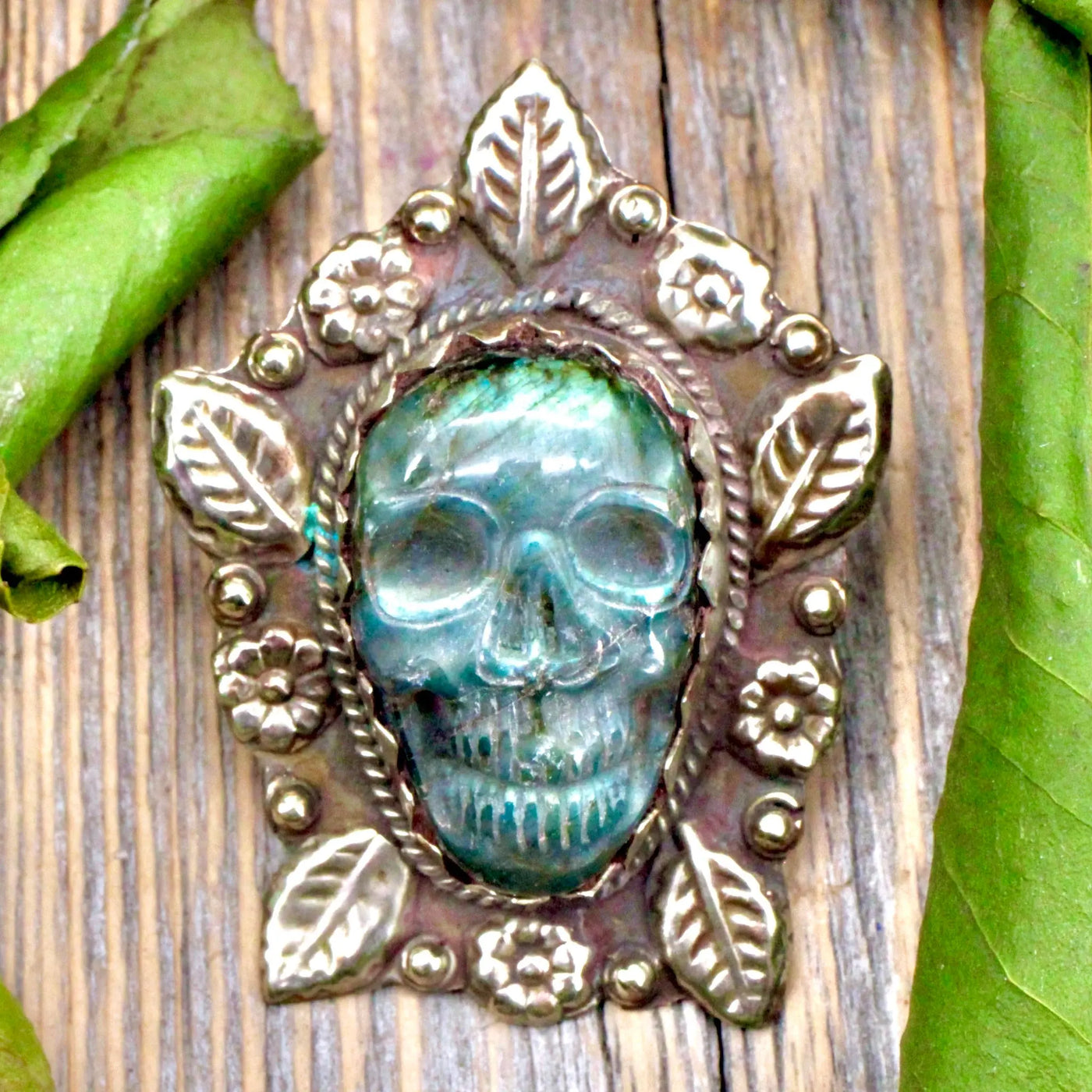 Labradorite Skull Pendant