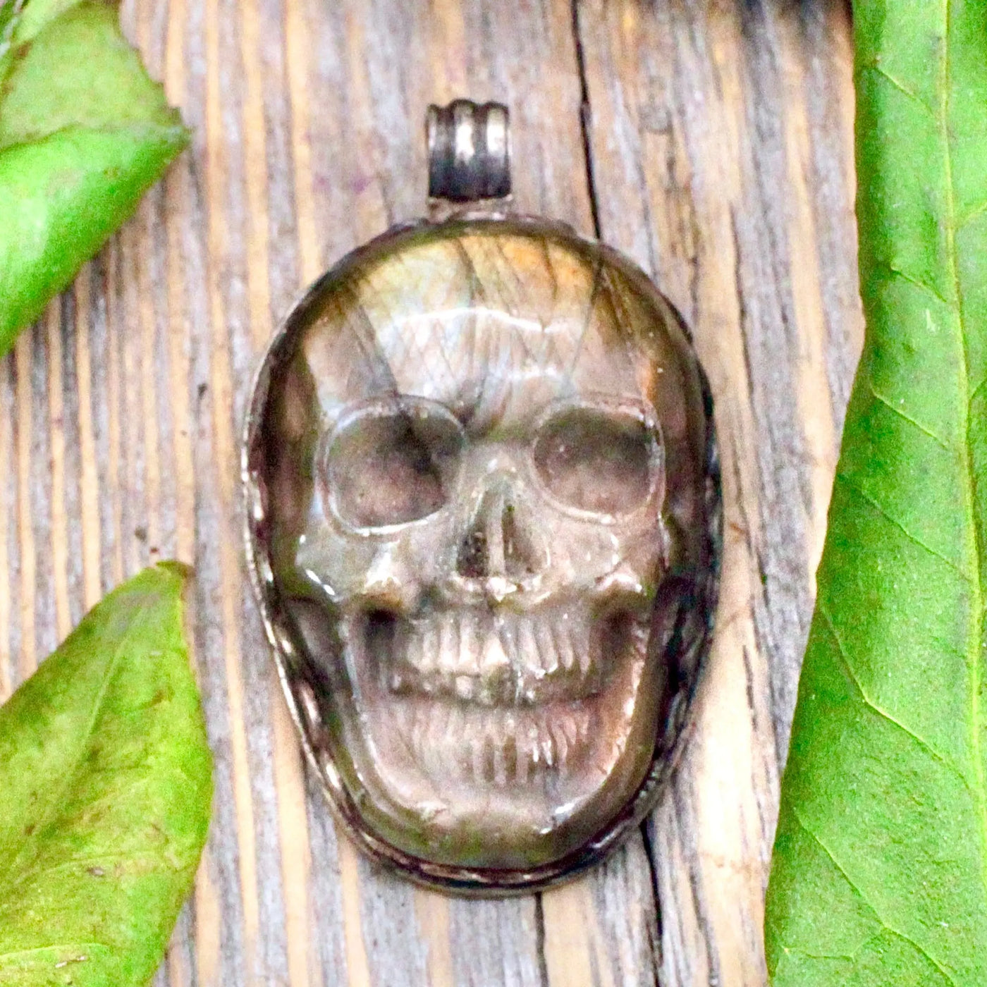 Labradorite Skull Pendant