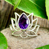 Amethyst Lotus Ring - Sterling Silver