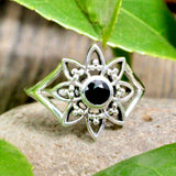 Black Onyx Flower Ring - Sterling Silver