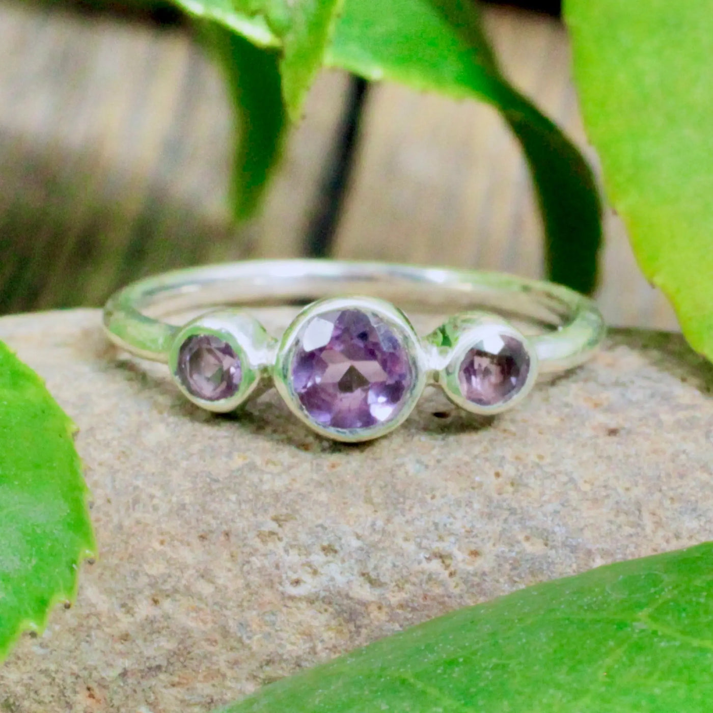 Amethyst Three Stone Ring