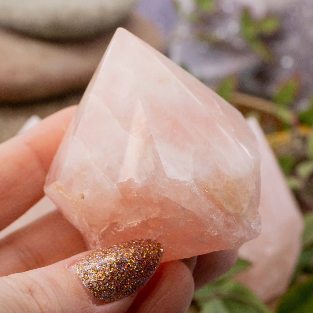 Rose Quartz Top-Polished Points, Rough Base