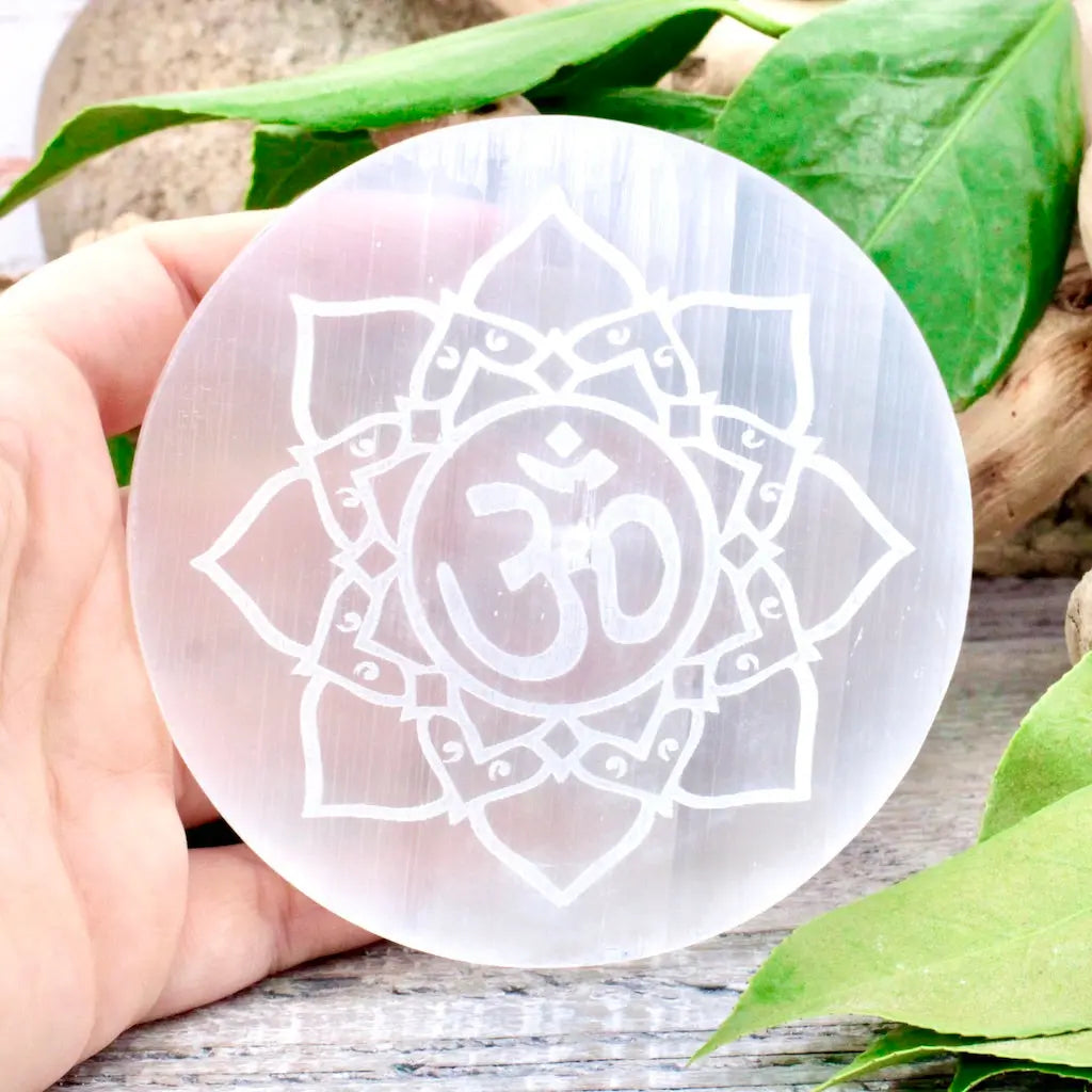 Selenite Incense Burner With Ohm Engraving