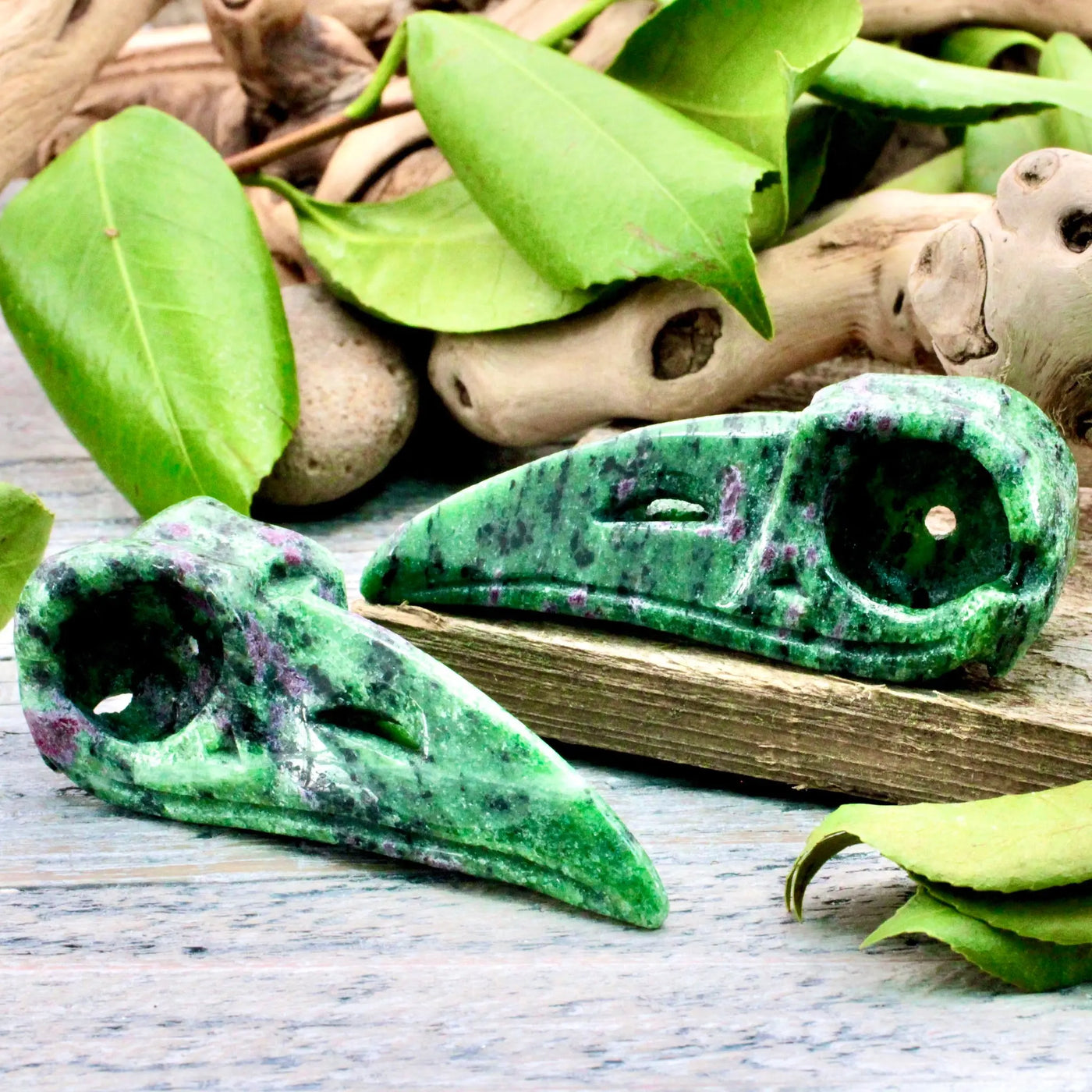 Ruby in Zoisite Crow Skull