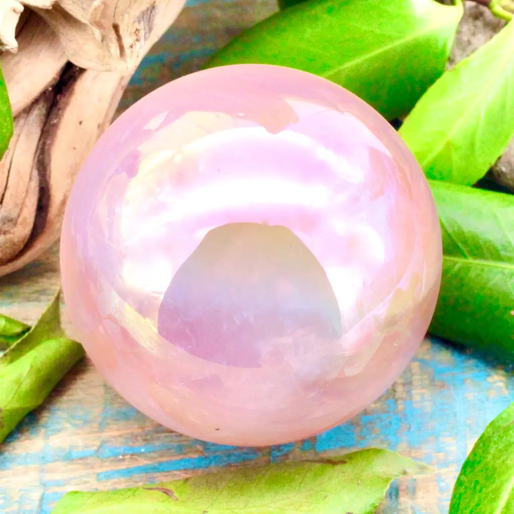 Pink Aura Rose Quartz Sphere