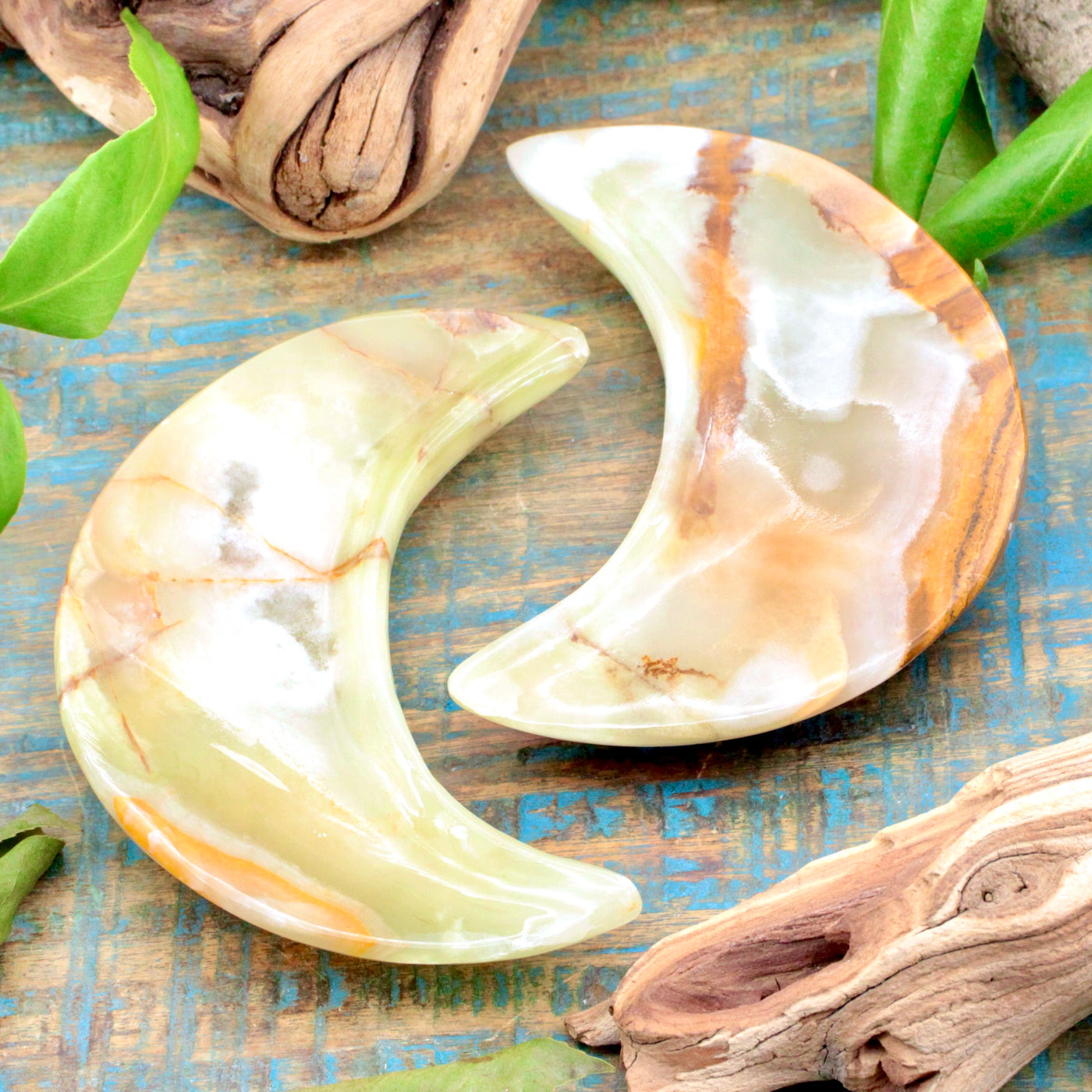 Green Banded Onyx Calcite Moon Bowl