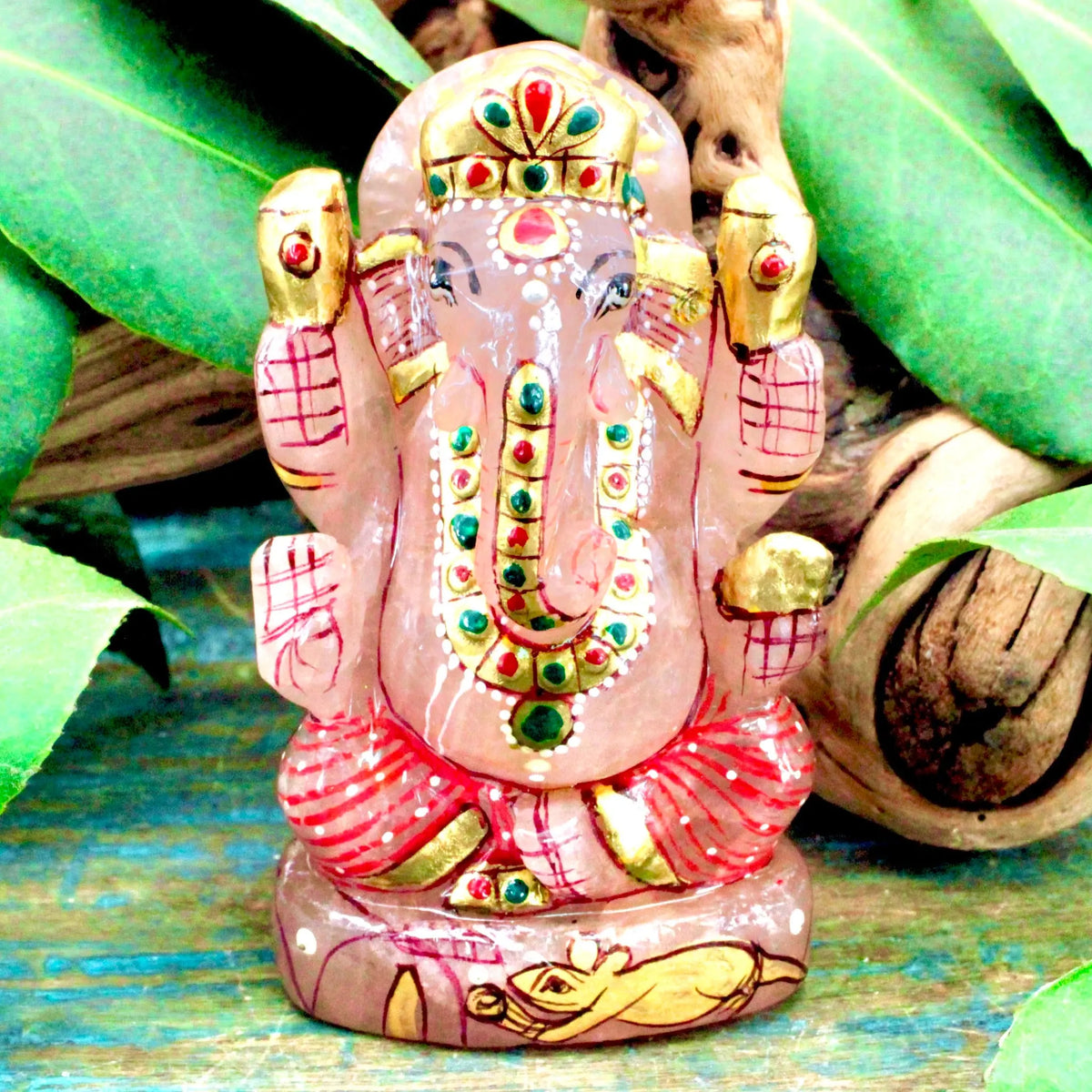 Rose Quartz Ganesha - Hand-painted