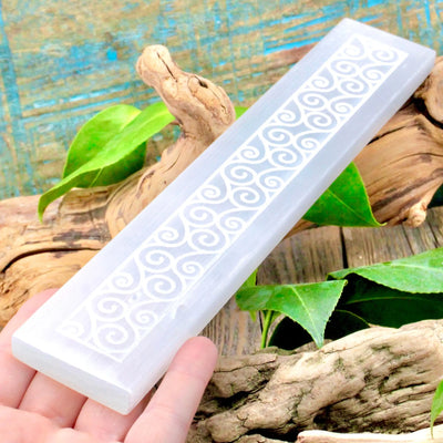 Etched Selenite Incense Holder