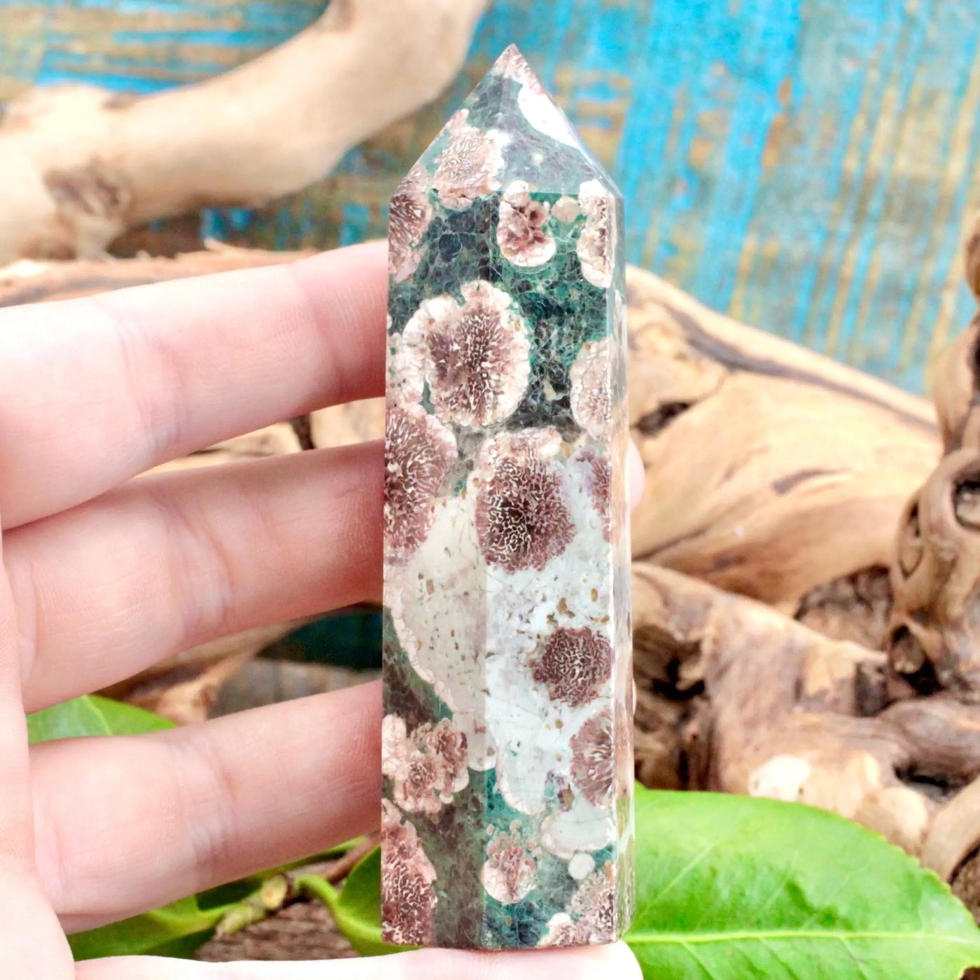 Green Flower Agate Tower - Small