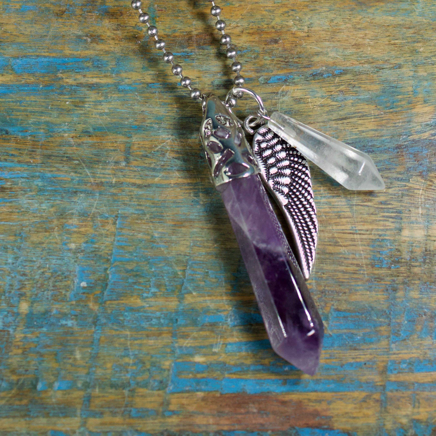 Amethyst Guardian Stones Necklace, Large Point