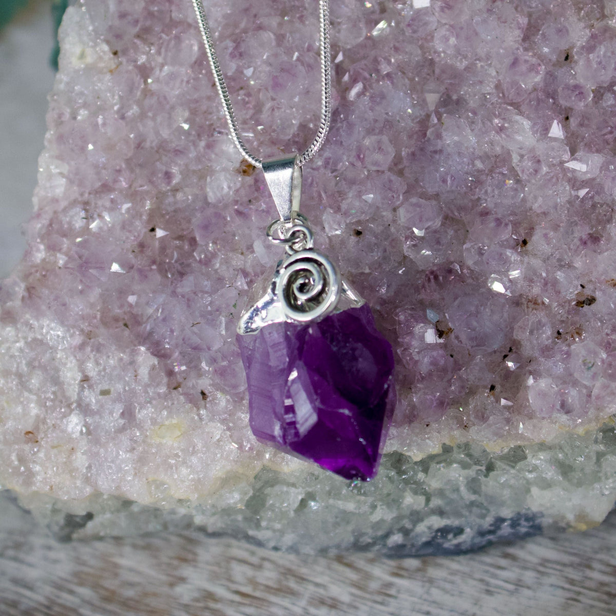 Amethyst Drop with Spiral Necklace