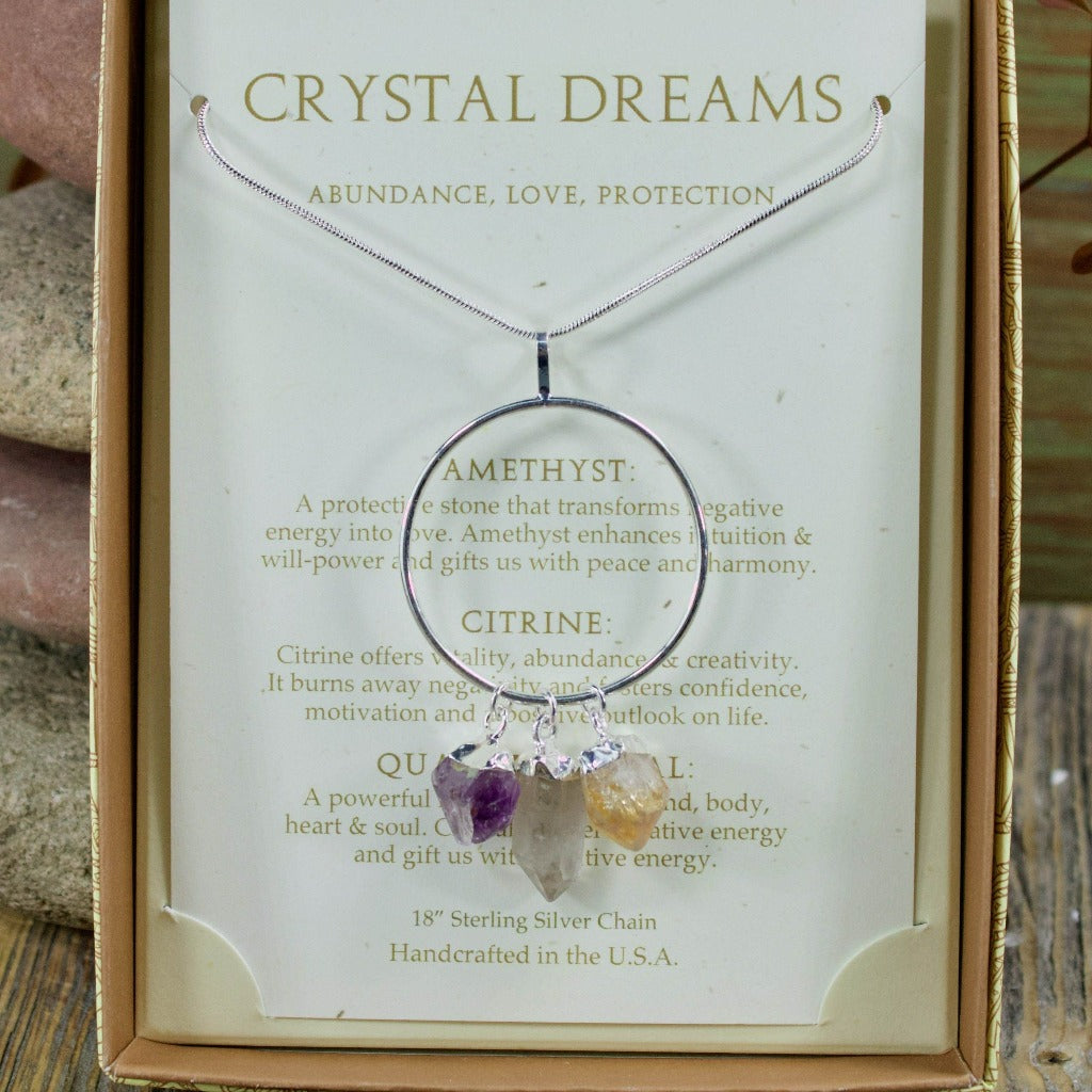 Amethyst, Citrine, and Quartz Circle Crystal Dreams Necklace