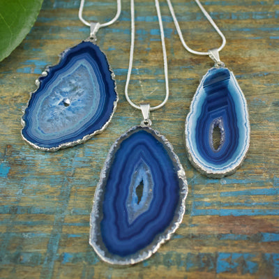Blue Agate Cave Necklace group