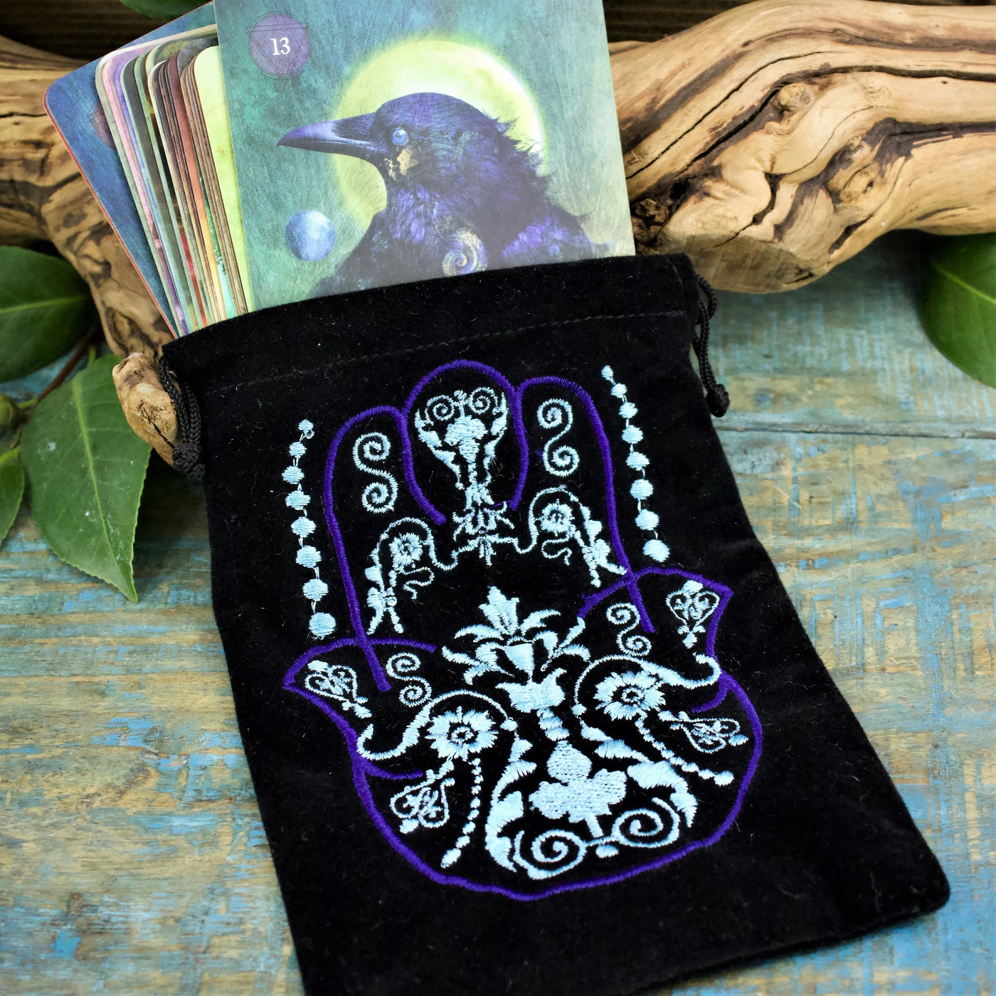 Embroidered Velvet Drawstring Bag